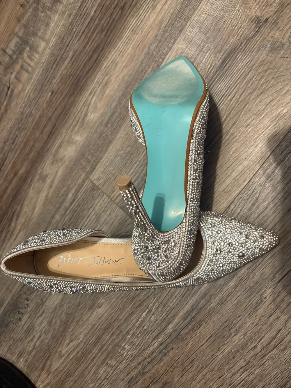 Betsey Johnson Embellished Silver Crystal Stiletto Heels for Women size 8 - Picture 4 of 5